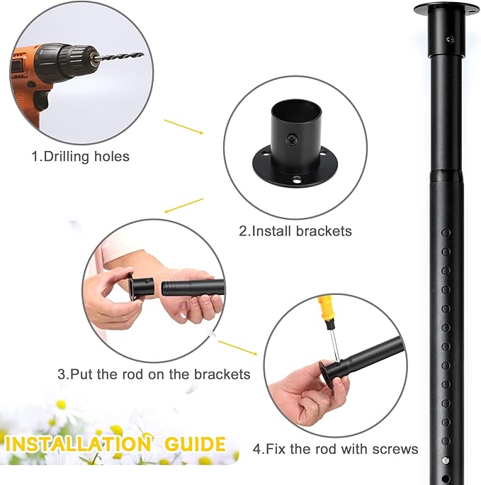 Closet Rod,17 to 96 Inch Adjustable Closet Rods for Hanging Clothes Heavy Duty Closet Hanging Rod Metal Black Closet Poles for Wardrobes