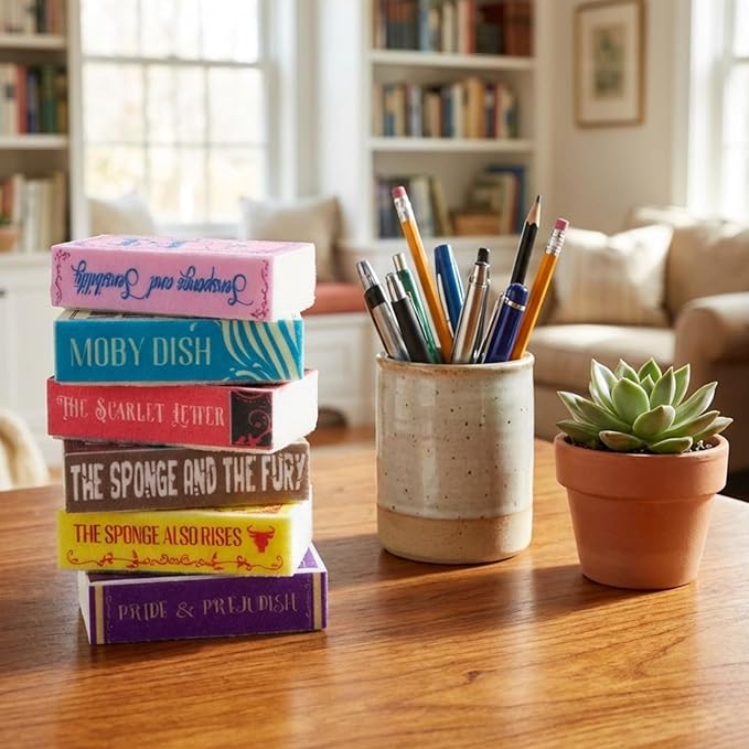 6 Pieces Book Kitchen Sponges Novels Sponges Fun Non-Scratch Scrub for Washing Dishes Pots Pans and Household Cleaning Supplies for Kitchen Dishes Furniture Gifts (6, Book-2)