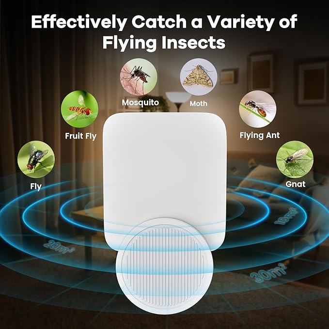 Indoor Plug-in Fly Trap, 2 Pack with 6 Refill Cartridges, for Fruit Flies, Gnats, Moths, Mosquitoes (2)