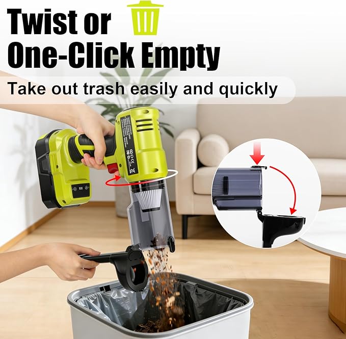 Cordless Vacuum Cleaner for Ryobi 18V Battery, 105AW Brushless Handheld Vacuum with 3-Speed Control, LED Light, 4 Nozzles & 5 Filters, Portable Vacuum for Car Floor Home (No Battery)