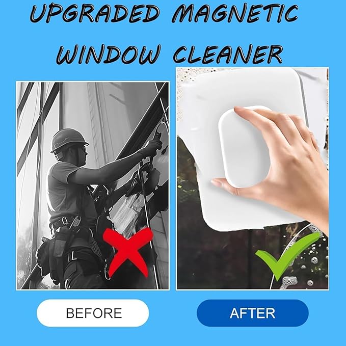 Magnetic Windshield Cleaner Tool, Magnetic Double-Sided Window Cleaner with Anti-Falling Rope for Glass Thickness 3-5 Inch, Adjustable Magnetic Windshield Cleaner for Home Windows and Car Glazed