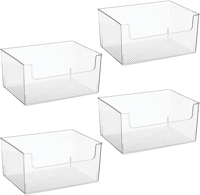 mDesign 4 Pack Clear Plastic Modern Open Front Dip Storage Organizer Bin Basket - 12x12x45 inches, 25.66L Capacity - Household Organization - Shelves, Cubby, Cabinet, Closet - Ligne Collection