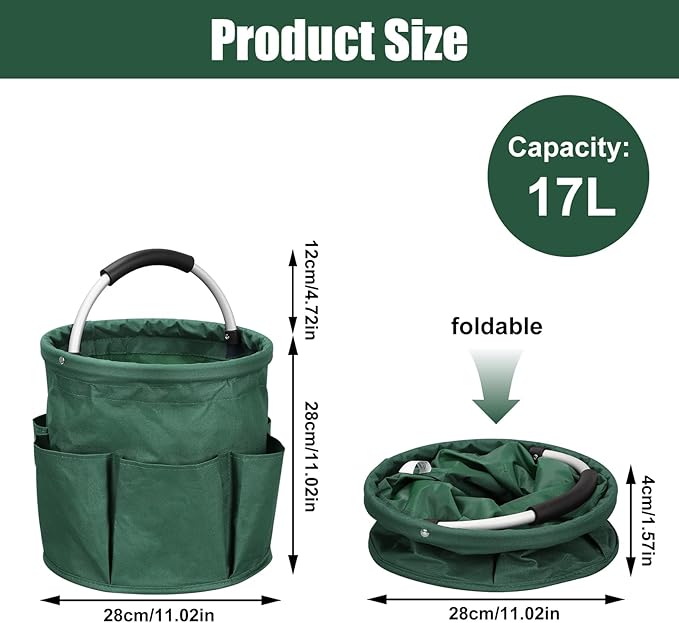 Qivine 17L Cleaning Caddy with Handle, Cleaning Supply Caddy, Foldable Tool Bag Cleaning Products Organizer, Portable Cleaning Bucket Caddy for Cleaning Supplies (Green)