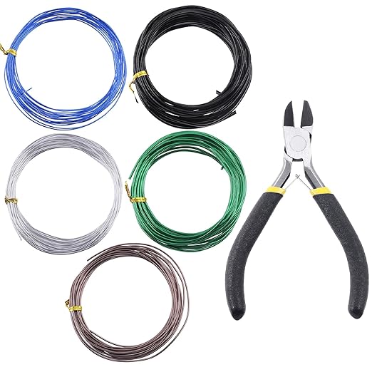 Glarks 5 Rolls Bonsai Wires Kit, 2mm 3mm 0.8mm 1mm 1.5mm Aluminum Bonsai Training Wire Tree Branches with Wire Cutter, 82 Feet Anodized Aluminum Set for Holding Bonsai Branches Small Trunks