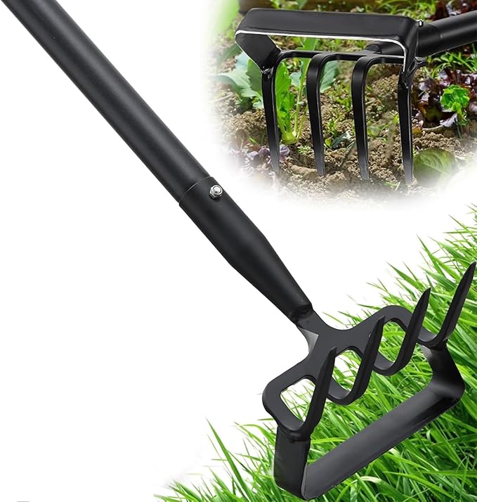 Garden Hoe, Stirrup Hoe with Adjustable Handle for Weeding Digger loosening Soil Metal Garden Cultivator with Rake Tiller Cultivator (30-73 Inch)