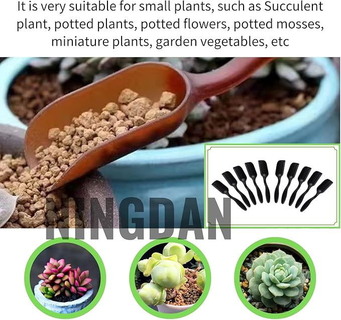 10Pcs NINGDAN Mini Shovel,Plastic Mini Gardening Shovel Spoons Soil Scoops,Cultivation Digging Transplanting Tools for Succulents Potted Flowers,Milk Powder/Coffee Beans Scoops (All Black)