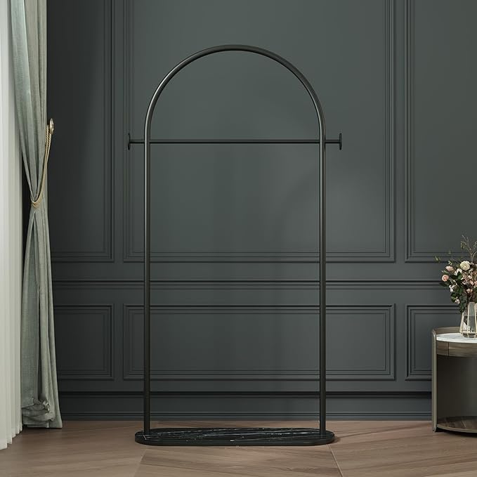 Black Arched Garment Rack with Marble Base, Freestanding Metal Clothing Rack for Bedroom,Entryway or Boutique, Modern Heavy Duty Coat Rack