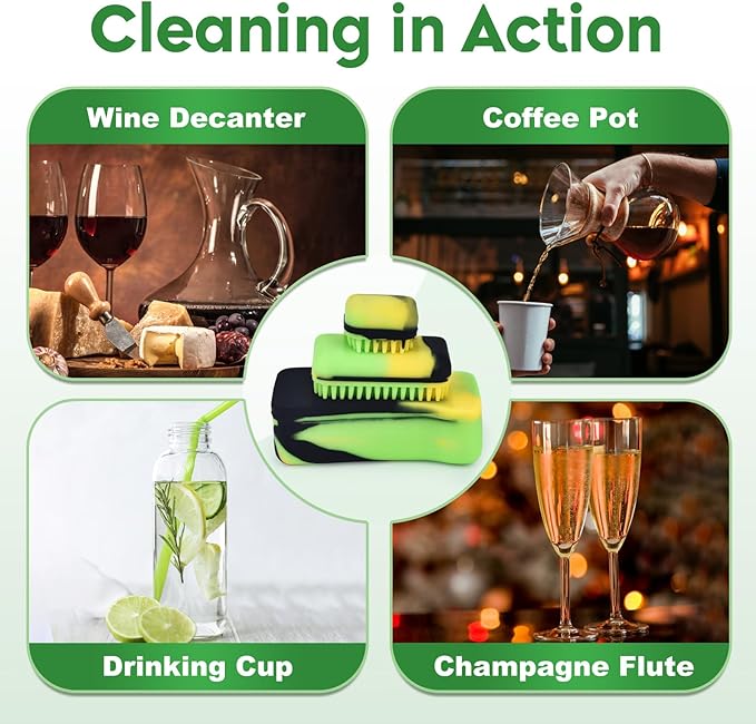 Magnetic Glass Cleaner Kit - Deep Cleans Hard-to-Reach Glassware & Narrow Pipes Two Reusable Silicone Scrubbers with Handle Perfect for Intricate Shapes, Black