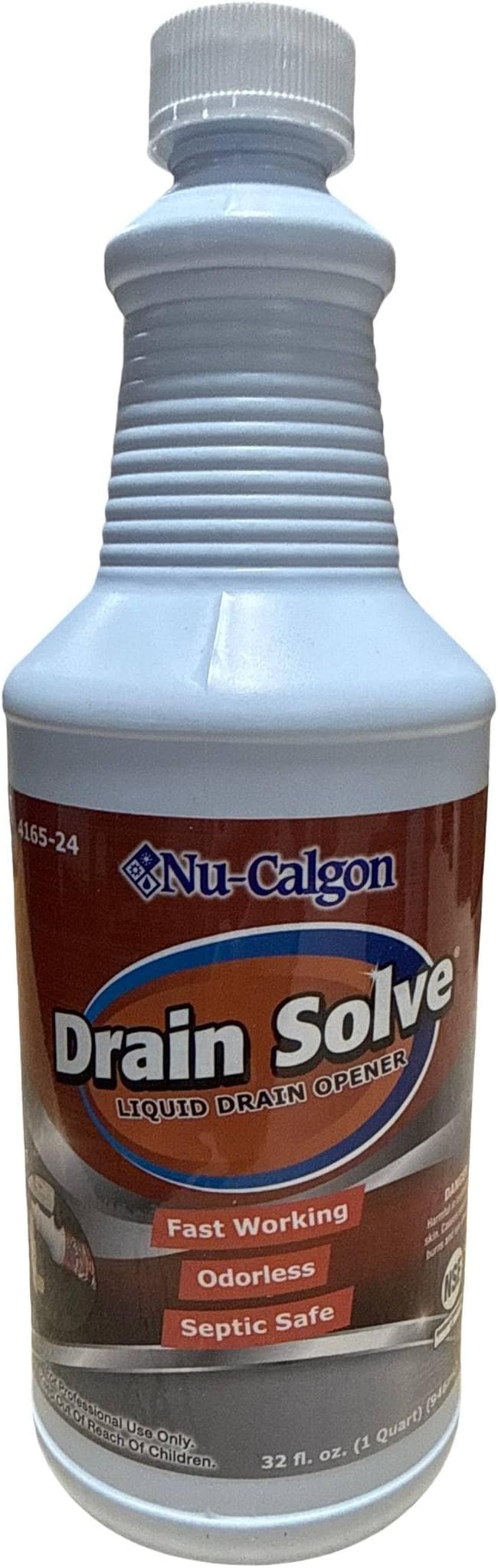 Nu-Calgon 4165-24 Drain Solve Alkaline Cleaner – 1 Qt HVAC Condensate Line & Kitchen Plumbing Clog Remover, Non-Fuming Formula, NSF Registered