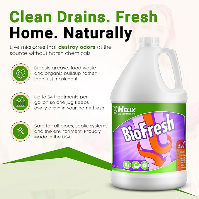 Enzyme Drain Cleaner & Deodorizer for Sink Drain, Showers, Septic Systems, Bathroom & Kitchen - Smell Remover for Fruit Fly Garbage Disposals, Dishwasher & Washing Machines - (1 Gallon)