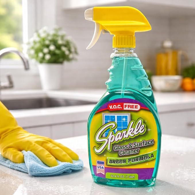 Sparkle Glass & Window Cleaner Spray, VOC-Free Eco Formula, Streak-Free Finish for Windows & Mirrors, 33.8 fl oz (Pack of 3)