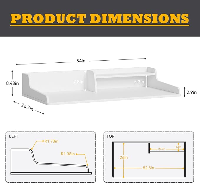 Washer Dryer Countertop Laundry Wood 2 Tier Shelves Topper with Edge, 54" W x 26.7" D Cover Guard Organizer for Washer and Dryer Laundry Hamper Counter Storage Organization White Wood