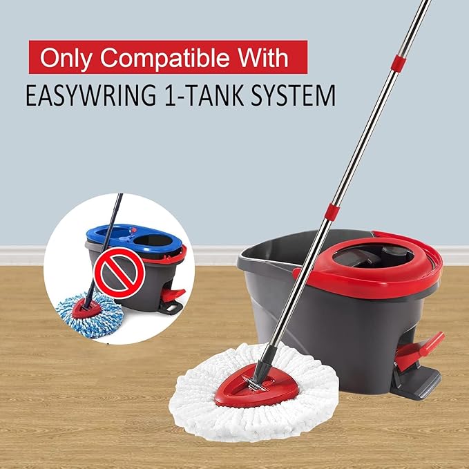 Spin Mop Handle,Head,Base Replacement Compatible with Easywring Microfiber Spin Mop - Replace 30-58in Stick/Pole+5Head Refill+1Base for Easy Wring Spinning Mop Only 1Tank System