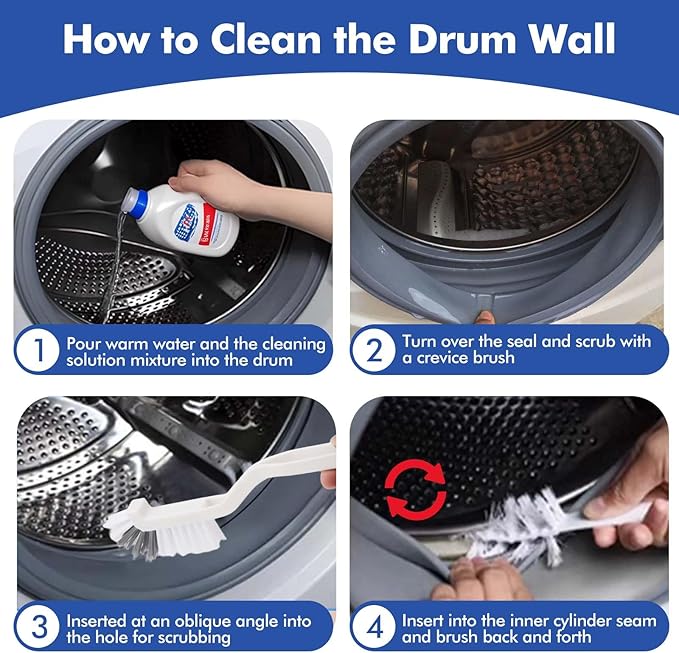 6 Pcs Washing Machine Cleaning Brush Kits, Front Load Washer Cleaner Brushes Tools - 1 Pcs Drum Laundry Cleaning Brush and 5 Pcs Crevice Cleaning Brushes for Lint, Tight Spaces and Washer Rubber Seal