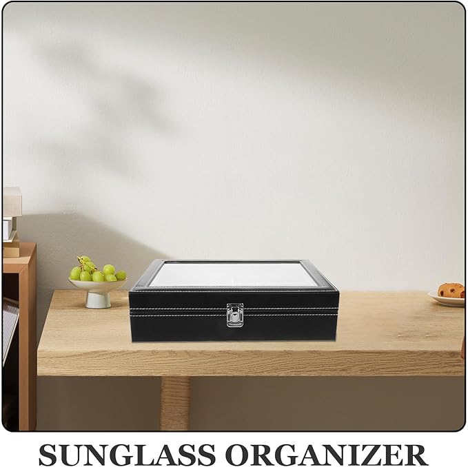 8-Slot Sunglasses Organizer Storage Box with Soft Gray Interior, Hard Eyeglass Display Case for Home and Travel Eyewear Storage