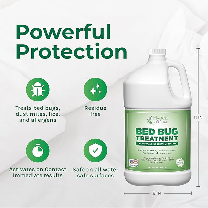 Hygea Natural Lice, Mite, and Bed Bug Natural Spray - Child & Pet Friendly - Immediate results - Stain & Odor Free (128 Ounce)