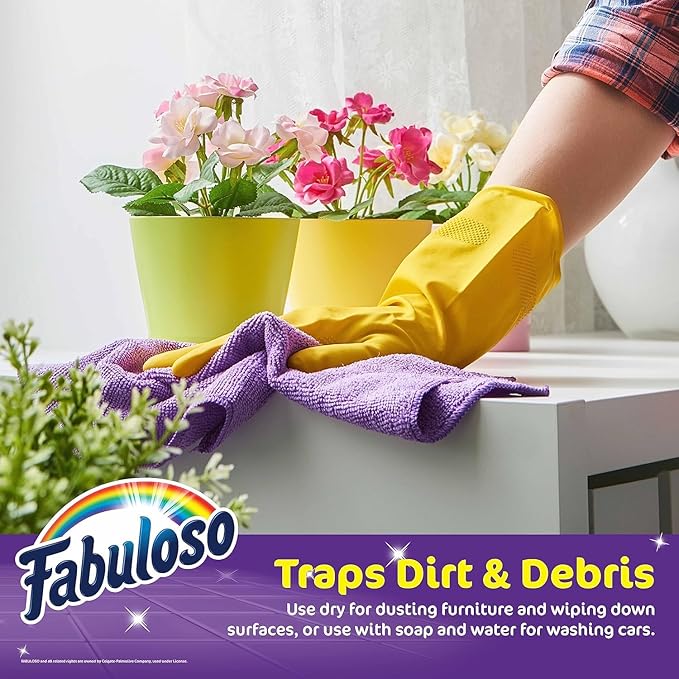 Fabuloso Microfiber Cleaning Cloths for Home & Car, Lint-Free Scratch-Free Rags for Glass, Kitchen & Wood, Reusable Machine Washable, Absorbent for Dusting & Wiping, Rainbow, 13 x 13 in, 8 Ct - 2 Pk