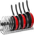 ROOHUA Pot Rack Organizer -Expandable Pot and Pan Organizer for Cabinet,Pot Lid Organizer Holder with 10 Adjustable Compartment for Kitchen Cabinet Cookware Baking Frying Rack Grey