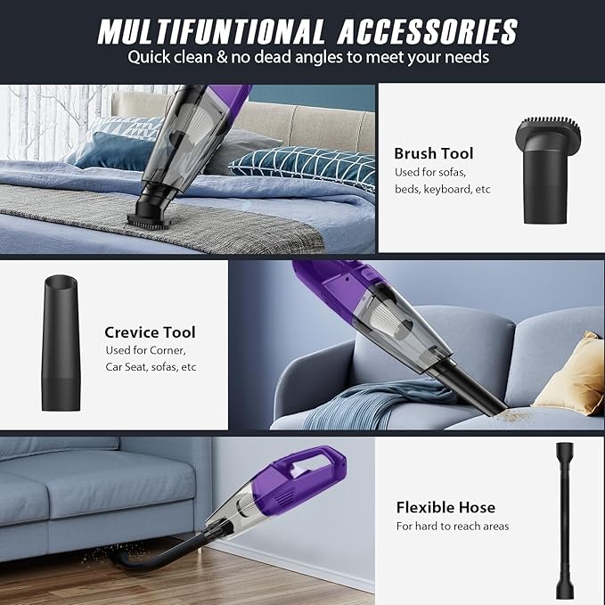 Bossdan Handheld Vacuum Cordless – Car Vac Portable with 8KPA & Multi Accessories & Low Noise, Lightweight Hand Held Vacuum Cordless Rechargeable for Car/Home/Dust/Pet Hair, Mine Portable Vacuum