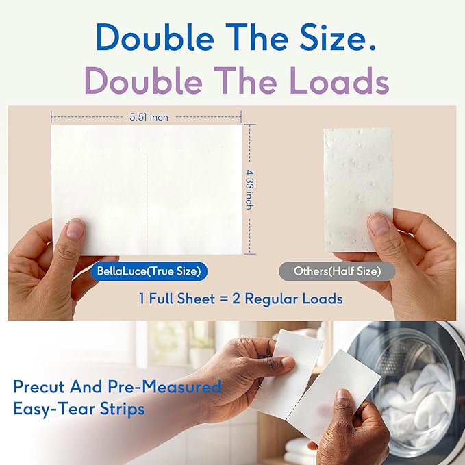BellaLuce Laundry Detergent Sheets – 240 Loads Relaxing Scent, Hypoallergenic & Eco-Friendly Laundry Sheets Detergent, Plastic-Free Washer Sheets for Home, Dorm & Apartment
