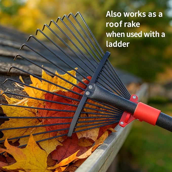 Collapsible Rake for Leaves - 70" Adjustable Long Handle Yard Rake, Expandable Metal Steel Head (8”-17”), Garden Leaf Rakes for Gardening Beds, Lawn,Narrow Shrub,Pine Needle,Outdoor Camping