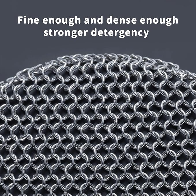 MEIXINZHI Cast Iron Cleaner, Chain Mail Scrubber & Pan Grill Scrapers - 2 in 1 Cast Iron Skillet Cleaner (red, Without mat)