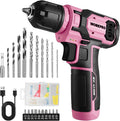 WORKPRO Pink Cordless Drill Set, 8V Impact Drill Driver with 53pcs Bit Set, 2.0Ah Electric Power Drill Kit with 3/8" Keyless Chuck and Variable Speed Trigger, Portable for DIY- Pink Ribbon
