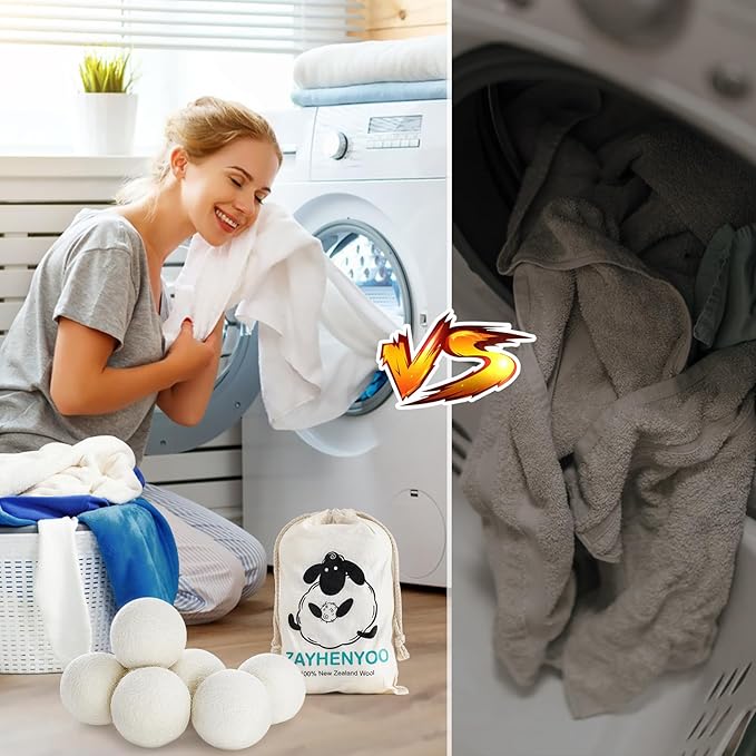 Organic Wool Dryer Balls, Wool Balls for Dryer, Laundry Balls for Dryer Reusable 6P Reducing Clothing Wrinkles,Saving Drying Time and Fabric Fluffier 100% New Zealand Wool Lint Balls (18p White)
