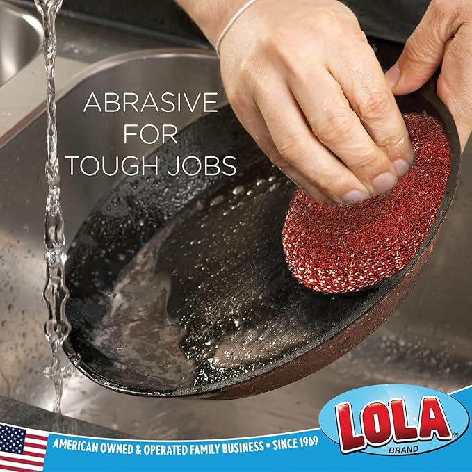 LOLA Copper Mesh Scouring Pad, 2 Pack, 45 Grams, 4" Heavy Duty Cleaning Pads, Copper Coated Knitted Wire Mesh, Recyclable, Cleans Baked On Messes