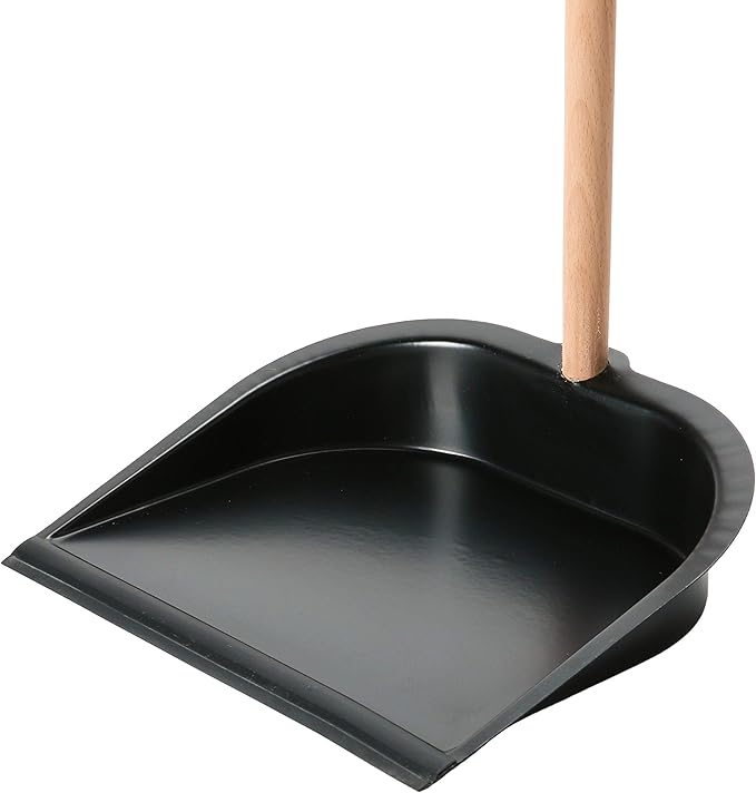 Creative Co-Op Beech Wood Broom & Standing Metal Dust Pan, Natural & Black