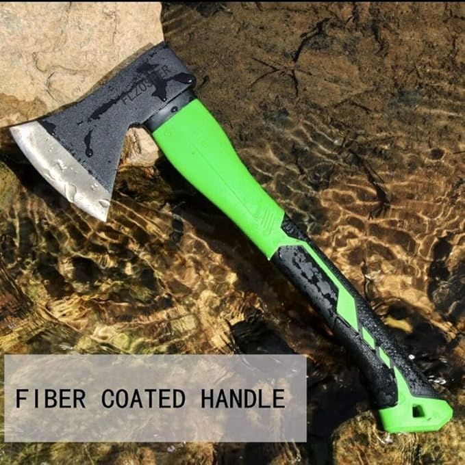 FLZOSPER Chopping Axe,15” Camping Hatchet，Forged Steel Wood Splitting Tool with Strong Fiberglass Handle and Anti-Slip Grip with Anti-Slip Grip-Even Free Head Cover
