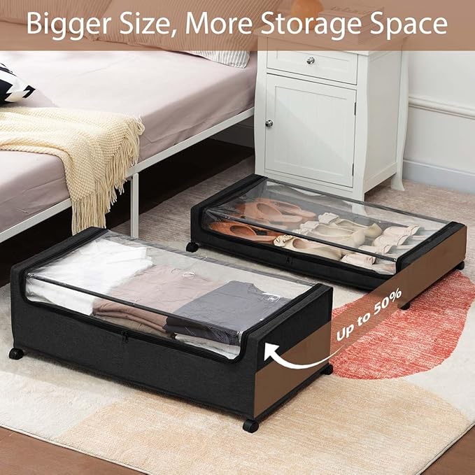 FOUCSSOMEI Under Bed Storage with Wheels, Under The Bed Storage Drawers On Wheels, Rolling Underbed Drawers, Lockable, Heavy Duty, XXXXL Size 90L