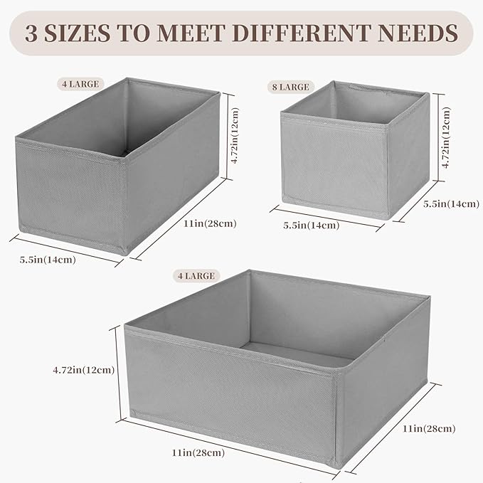 Drawer Organizer Clothes, 16 Pack Dresser Organizer Bins, Foldable Closet Organizers and Storage Fabric Dresser Bins, Shallow Drawer Dividers for Clothing, Underwears, Socks, Tie