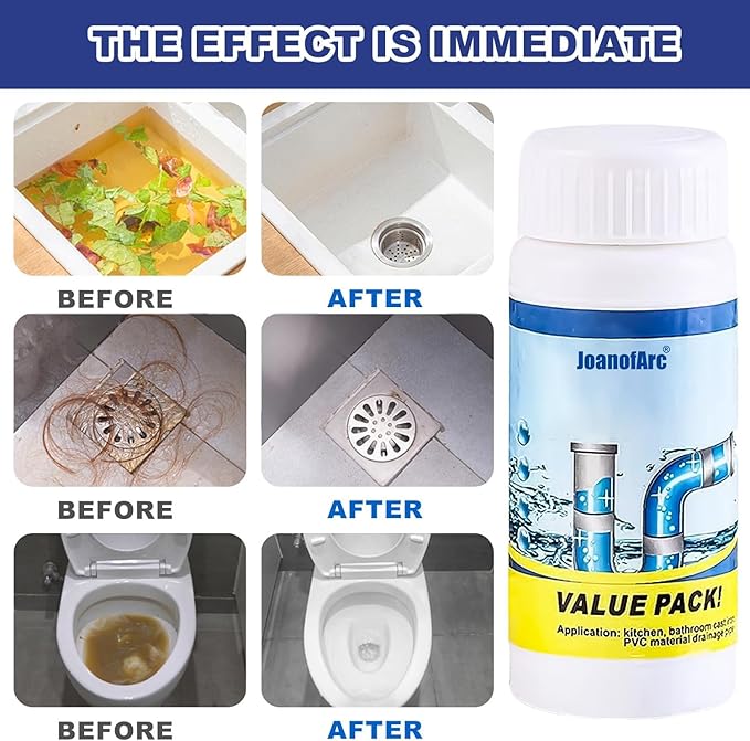 Sink and Drain Cleaner Powder, Pipeline Dredging Agent, Kitchen Unblocker, Powder for Kitchen Toilet for Kitchen Bathroom Pipes Floor Drains, Drain Clog Remover for Routine Home Plumbing Maintenance