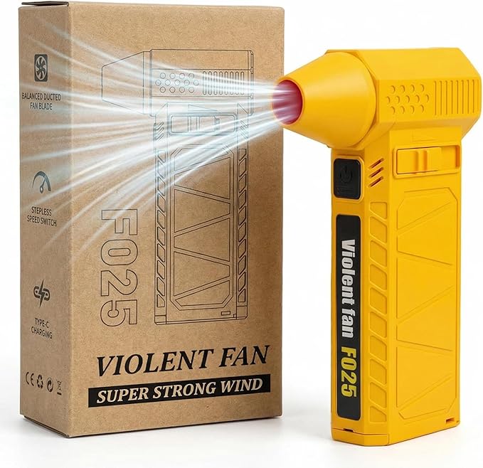 PATAZONE Electric Air Duster High-Speed,Rechargeable,Perfect for Blowing Leaves,Wood Chips,Compressed Air Dust&Sand for Car,House,Outdoor Clean Dry Sawdust Sand,80000RPM Brushless Motor (Yellow)