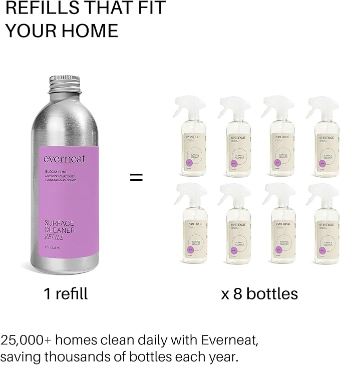 Everneat Probiotic Surface Cleaner Concentrate – Cleans for Days, Refillable, Non-Toxic | Refill Bottle Makes 8 Spray Bottles | Lavender, Clary Sage, Copaiba & Orange EO | 8 oz (Just Add Water)