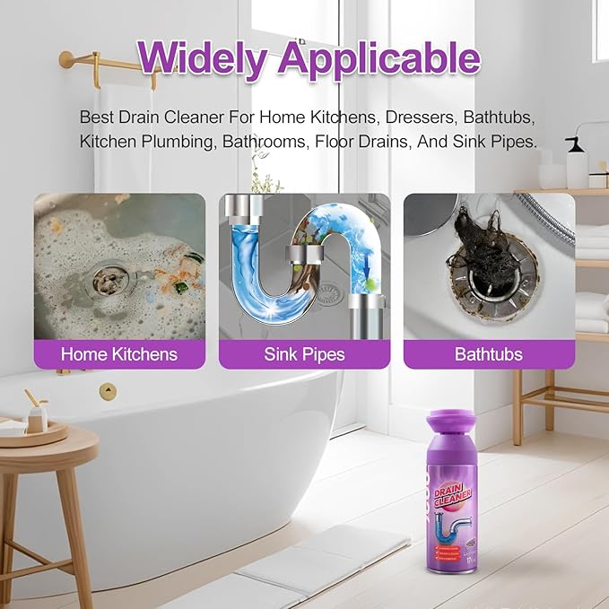 Foaming Drain Cleaner, Sink Drain Cleaner and Deodorizer for Kitchen Sinks, Shower Drains, Tubs (Lavender, 2pcs)