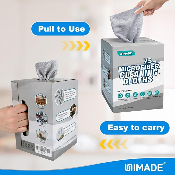 Microfiber Cleaning Cloth, 75 Sheets Microfiber Towels for Cars Commercial Grade Washcloths Lint-Free Bulk Shop Towel Cleaning Rags for Household Restaurant Garage Housekeeping, 11"x 9", Grey