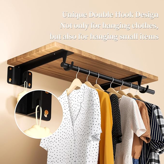Closet Rod Support Bracket WYGWP Heavy Duty Closet Shelf Brackets Supports 200lbs,Sturdy Closet Shelves Wall Mounted for DIY Home and Closet Decor Black 2pack