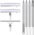 Window Cleaning Squeegee Kit, 14" Silicone Blade and Microfiber Scrubber with 54" Aluminum Handle, 2-in-1 Rotating Window Cleaner for Glass Doors, Shower, Mirrors and Home Windows – LJGG (Gray/White)