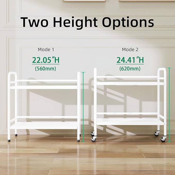 HDANI 2 Tier Under Desk Printer Stand with Storage,Microwave Storage Rack,Metal Rolling Printer Cart with Wheels for Home Office,Utility Storage Cart and Stand,White