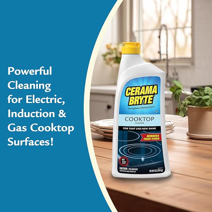 Cerama Bryte Daily Spray Cooktop and Stove Top Cleaner for Glass & Pads Combo Kit - Ceramic Surfaces, 16 Fluid Ounces, 4 Piece Set