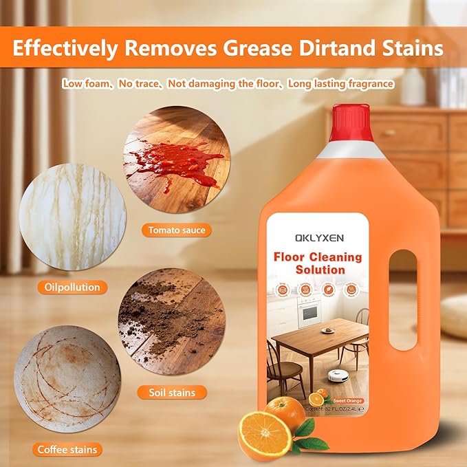 Floor Cleaning Solution Compatible with Roborock – 82 FL OZ Orange Floor Cleaner – Long-Lasting, Subtle Fruit Scent– For All Robot Vacuums with Mopping & Cordless Wet/Dry Vacuum Mop Cleaner