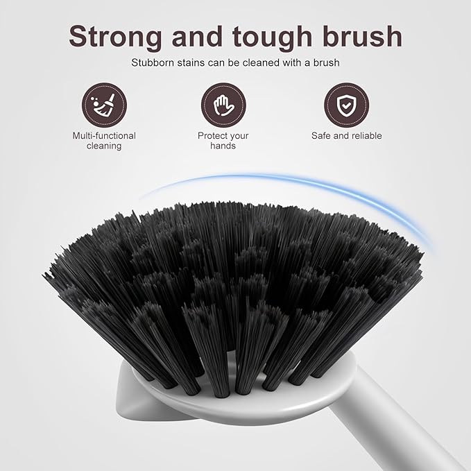 Dish Brush, 2 Pack with Comfortable Handle, with Built-in Scraper, Scrub Brush with Medium Firm bristles for Cleaning Dishes, Sink, Pots (Brown)