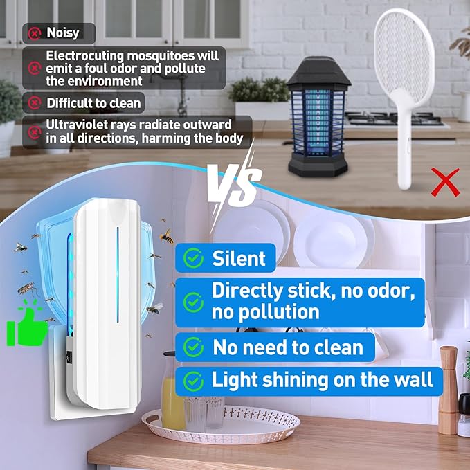 Fruit Fly Traps for Indoors, 10 Sticky Refills Flying Insect Trap Plug in Mosquito Bug Zapper Indoor for Home, Moths Catcher Gnats Traps for House with 9w Blue & UV Light