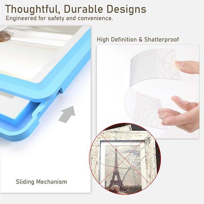 5x7 Picture Frame, Clear Acrylic Photo Frame with White Mat for 4x6 Photos, One-Piece Shatterproof Tool-Free Design, UV-Resistant Waterproof Tabletop Frame for Home Office Decor with 10-Year Warranty