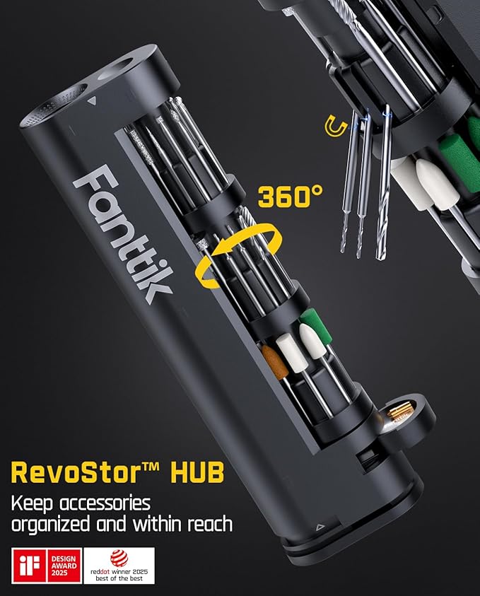 Fanttik F2 Master Mini Cordless Rotary Tool Kit, NeoPulse Motor, 5 Speed, 25000 RPM, Revostor Hub, 35 Accessories, Engraving Pen, for 3D Printer Sanding, Polishing, Drilling, Carving, DIY Crafts