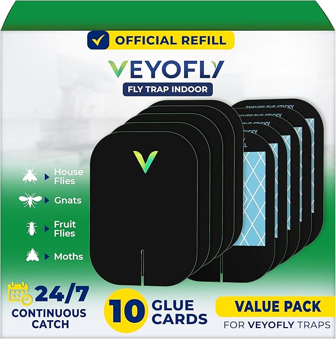 VEYOFLY Fly Trap Indoor Refill, Fruit Fly Traps, Gnat Traps for House,Fly Catcher, Fly Trap,Plug in Catch for Fruit Flies,Moths,Gnats, Mosquito Trap (Pack of 10 Refills-Black)