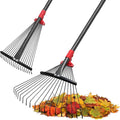 Adjustable Garden Leaf Rake for Lawns - Heavy Duty Metal With 18 Clog-Free Tines, 9"-17" Collapsible Head, 75 in Long Handle - Yard Tools for Gardening, Camping, Fast Cleanup