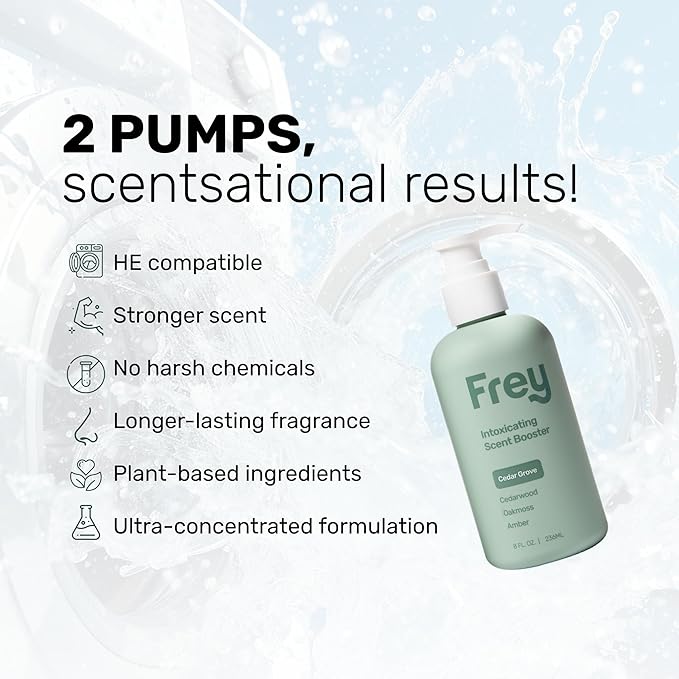 FREY In-Wash Laundry Scent Boosters - Fragrance Booster & Fabric Smell Deodorizer | Odor Eliminator for Fresh Scented Clothes (8 Fl (Pack of 2), Cedar Grove)